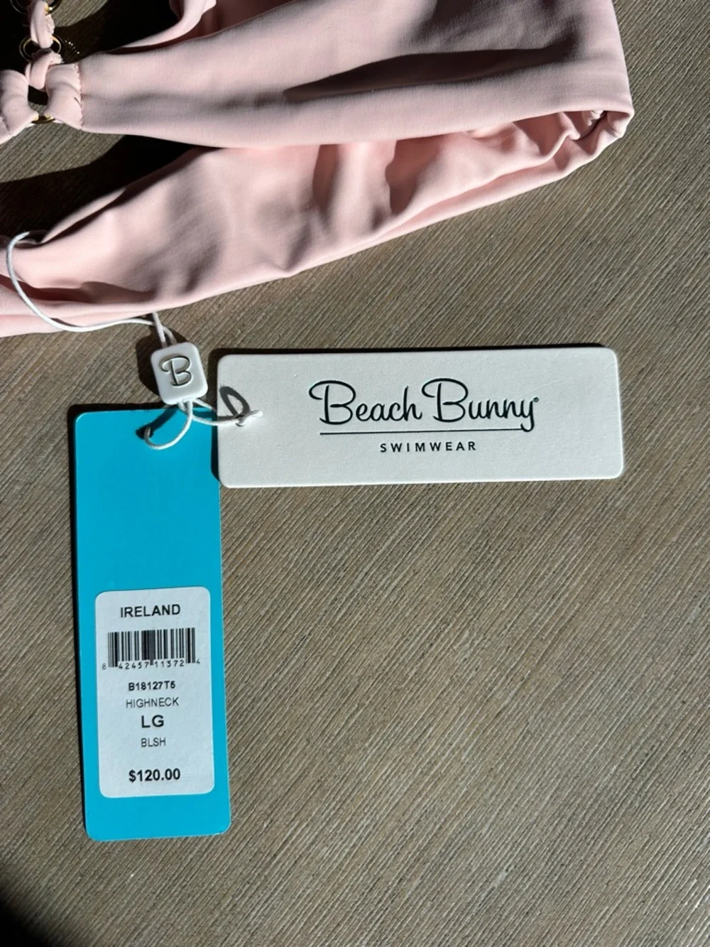 Beach Bunny Blush Pink HighNeck Swim Top Ireland with Ring Detail large NWT - Picture 2 of 5